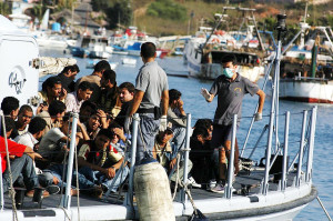Ein Flüchtlingsboot in Lampedusa