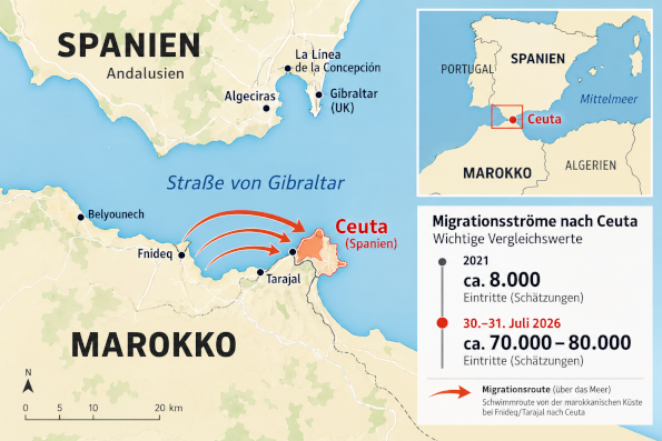 Karte vonCeuta und der iberischen Halbinsel